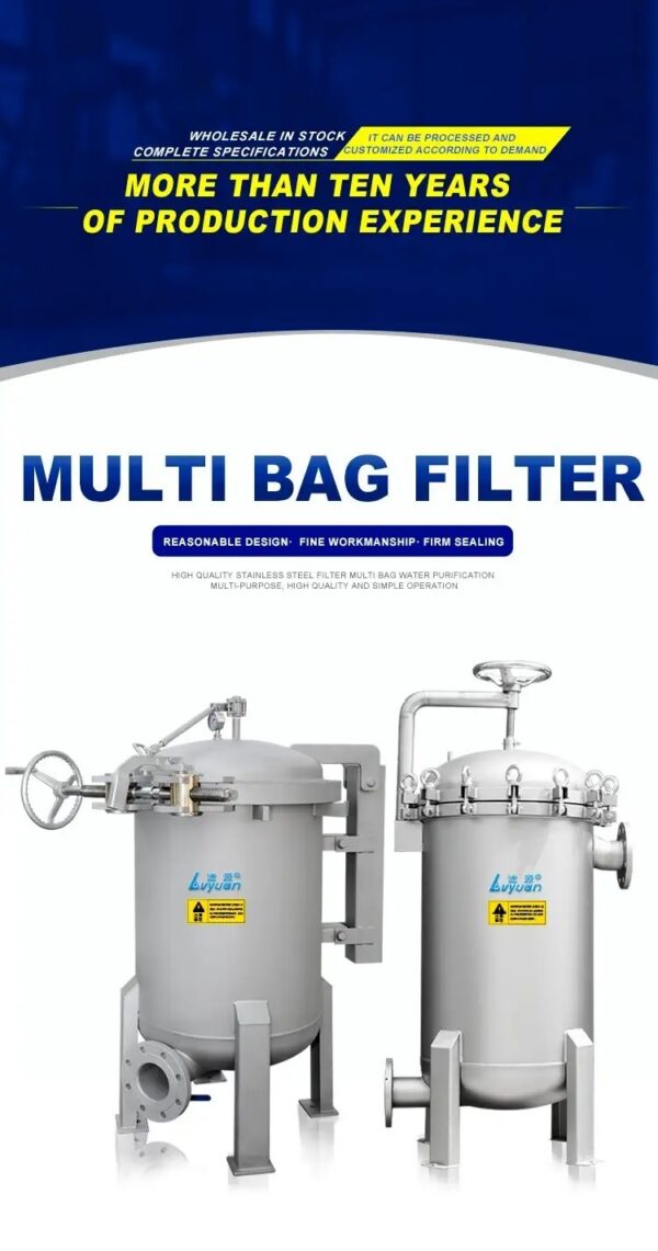 Stainless steel SUS 316L Multi Bag Cartridge Housing